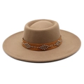 British style camel wool felt fedora with a studded leather band on a white background - Adult 57-59cm / Deep Purple Grey