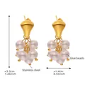 Detailed view of handmade vintage earrings with stainless steel teardrops and bead clusters - Gold White Faux Pearl (F039)