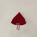 Infant winter knit hat in deep red with ruffled edges and cozy chin straps - Cap circumference 40-48cm, suitable for 3-18 months / Pointed Lace Red