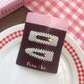 Set of 2 cute pearl hair clips in rectangle and teardrop shapes on display card - 2 Pcs/Set / White