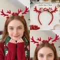 Christmas reindeer antler headband with red berries and plush white pom-poms for girls - Style 8: Red Antlers with Pomegranate Berries