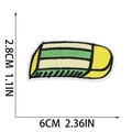 Detailed view of yellow school bus embroidered patch with size measurements in CM and IN - Striped Patch Style (X30QC-088-09)