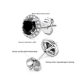 Orecchini a lobo in argento sterling S925 con una moissanite nera rotonda da 6 mm - Argento 925 / Nero