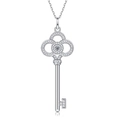 Classic silver key pendant necklace with sparkling white moissanite stones and thin chain - (s925 Silver + Moissanite P11560) / Chain Length 40cm + 5cm (extension Chain)