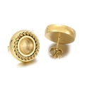 Golden round disk stud earrings with brushed texture and elegant braided rope edge detail - Gold Round Twist Edge Style (KLJ4152-Z)