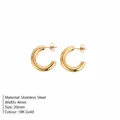 18K gold plated stainless steel C-shaped hoop earrings, 20mm size. - Smooth Style (YE35959) / 20mm / 18K Gold