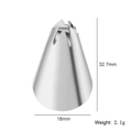 Star-shaped stainless steel piping nozzle for cake decorating, 32.7mm height and 18mm base - Design No.19