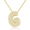 Goldene Halskette mit gepufftem G-Anhänger und schimmernder weißer Zirkon-Pave-Fassung - Nur Anhänger / Buchstabe G