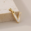 Minimalist 18K gold plated necklace with a V-shaped pendant and white shell inlay - Letter V(KP115534-K)