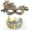 Set of two masquerade masks: black gold lace and silver gold glitter half-face styles - Phoenix Style-Gold Silver Set