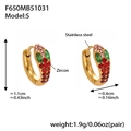 Golden stainless steel snake earrings with colorful zircons in size S model F650MB51031 - Gold/Red Zircon-S
