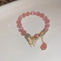 Bracelet en perles œil de chat roses avec breloque papillon dorée et oxydes de zirconium - Papillon Rose Oeil de Chat (2#)