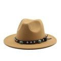 Detail of turquoise stones and silver studs on the leather band of a khaki wool felt hat - M (56-58cm) / Camel