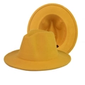 Ginger yellow wool felt fedora with a flat brim and classic C-crown stylish hat - Thickened Hardened Yellow