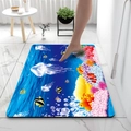 Detail view of anti-slip diatom mud bath mat with 3D ocean jellyfish and coral design - 40*60cm / Blue (Marine Life)
