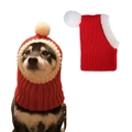 Christmas knit hat for dogs and cats in red and white wool with pompom and ear holes - Red Knitted Integrated Ear Protection Hat (B33504)