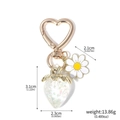 Faux strawberry and daisy keychain charm with gold heart clasp and dimensional measurements - K00869-01 Clear Iridescent Strawberry with Daisy