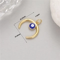 Detail of 14K gold crescent moon charm with blue evil eye bead and dimensions info - H-11616/Blue Stone Crescent Eye