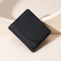 Petit portefeuille en cuir noir pour femme avec texture grainée et protection RFID - Noir