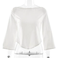 Top corto bianco a maniche lunghe attillato con orlo curvo e maniche a campana - S / Bianco