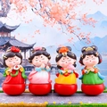 Set of four resin cartoon ancient Chinese lady figurines on red bases for table decor - Tang Maiden Figurines Assorted Set Large