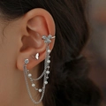 Silver butterfly ear cuff with pearl tassels and shimmering zircon studs for women - Butterfly Pearl Tassel Silver