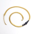 18k gold plated stainless steel snake chain necklace featuring square blue zircon stones - Blue