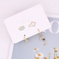 Gold-plated copper stud earrings set with cross, heart, and zircon charms on 925 silver posts - Seahorse Cross Devil's Eye Hoop Set (9#)