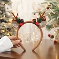 Brown plush reindeer antler headband with golden sequin ears and festive pine cone decor - Mushroom Brown Antlers