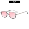 Classic double-bridge aviator sunglasses with pink lenses and grey transparent frame - Transparent Grey Frame Gradient Pink Lens