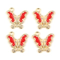 Detail of four red enamel butterfly pendants with crystal inlay and gold finish - KC Gold & Red
