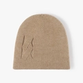Light camel knitted beanie with vertical ribbed texture and side embossed pattern - One Size / Khaki
