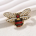 Exquisite gold alloy bee brooch with white pearls, black enamel and red rhinestones - Bee Style (YNCP0916)