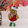 Christmas plush bear ornament with red hat and plaid scarf hanging on a festive tree - F3-2 Insert Leg Bear