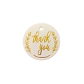 Etiqueta redonda blanca para regalo con texto thank you dorado y corona de laureles - Thank You Redondo