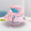 Pink kids sun hat with cartoon ocean animals and adjustable windproof strap - Light Pink-Shark