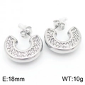Silver 18mm C-shaped stainless steel stud earrings with full zircon paving and butterfly backs - Silver (KE112661-KFC)