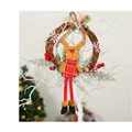 30cm Christmas wreath featuring a plush reindeer with red and green scarf ornament - Small Branch Wreath Reindeer