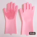 Pink waterproof silicone pet grooming gloves with high-density massage brush bristles - Pink (Standard)