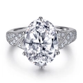 Elegant 925 sterling silver ring featuring a large oval cubic zirconia and pavé band - US Size 5 / TL-446 Silver Oval 6-Prong Twisted Band Ring