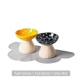 Ceramic mushroom elevated pet bowls in yellow and black with grey cloud mat - Elevated Mushroom Bowl Set with Mat (Yellow + Black)
