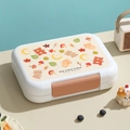 Portapranzo rettangolare con orso e chiusura arancione e graziose illustrazioni di animali - 900ml (Con cucchiaio in acciaio 304) / Bianco (Tema Orso)