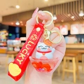 Lucky Maneki Neko astronaut liquid keychain with red floating charms and lucky strap - Fortune Cat Ingot Quicksand-Orange Cat Fortune Plate