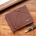 Men's brown slim bifold wallet with pebble grain leather and metallic logo detail - Brown