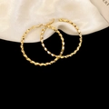 Large golden geometric hoop earrings with faceted diamond-cut texture and high shine - 57# Gold Rhombus Faceted Hoop (Silver Needle)