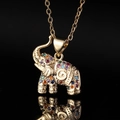 Golden elephant necklace with colorful zircon stones on a black background - 03 Multicolor Elephant Pendant Only (Without Chain)