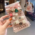 Set accessori capelli rosa con perle, fiocco in pizzo e ciondoli di cristallo - Rosa / Set da 11 pezzi