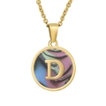 18K gold plated stainless steel necklace with natural shell letter D pendant - Colorful Abalone Shell Letter D