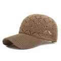 Breathable brown crochet knit baseball cap with hollow wave patterns for summer sun protection - Adjustable / Khaki