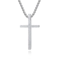Colgante de cruz minimalista en acero inoxidable plateado con acabado mate - Plata Con Cadena 60cm